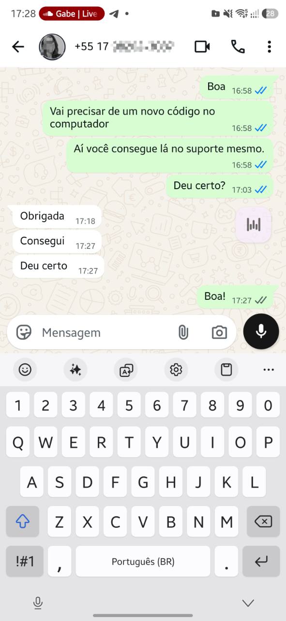 Cliente da Rocket confirma pelo WhatsApp: “Consegui. Deu certo”